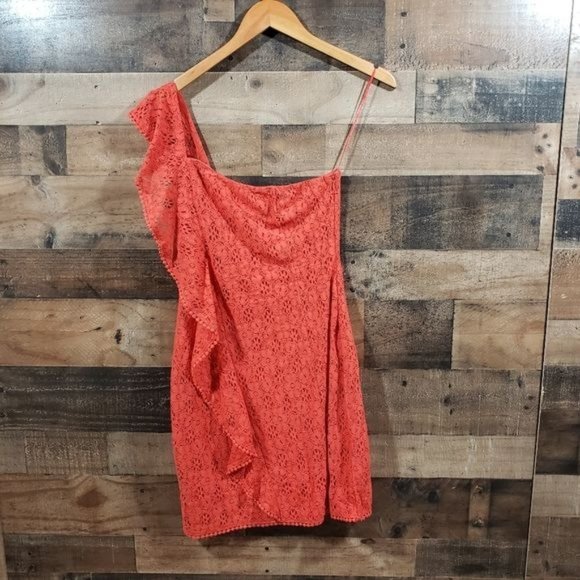 Cupcakes and cashmere NWT Aresa ruffle one shoulder mini lace dress woman size 2 - Picture 3 of 10